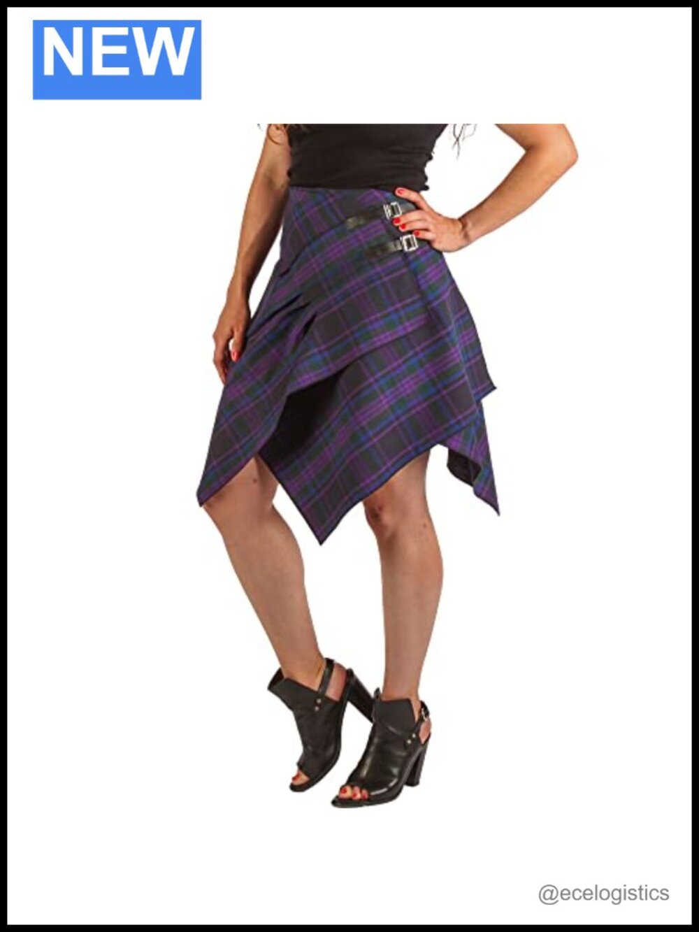 Women's Tartan Plaid Pleated Wrap Skirt with Pockets